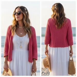 Eddie Bauer S Vintage Coastal Resortwear Cottagecore Linen Open Knit Cardigan